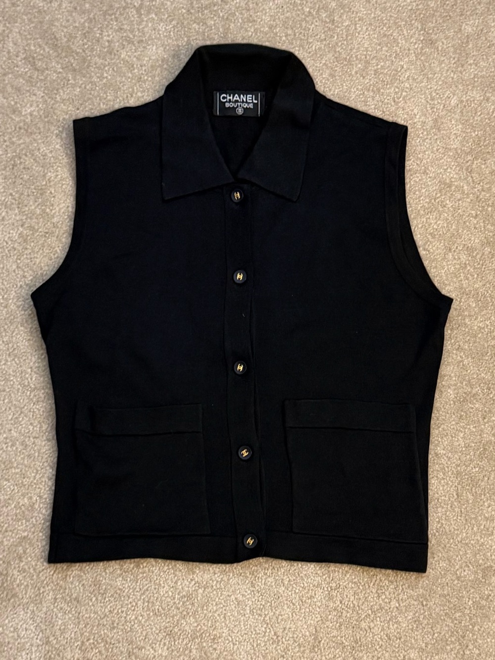 Vintage CHANEL Black Sleeveless Button Vest